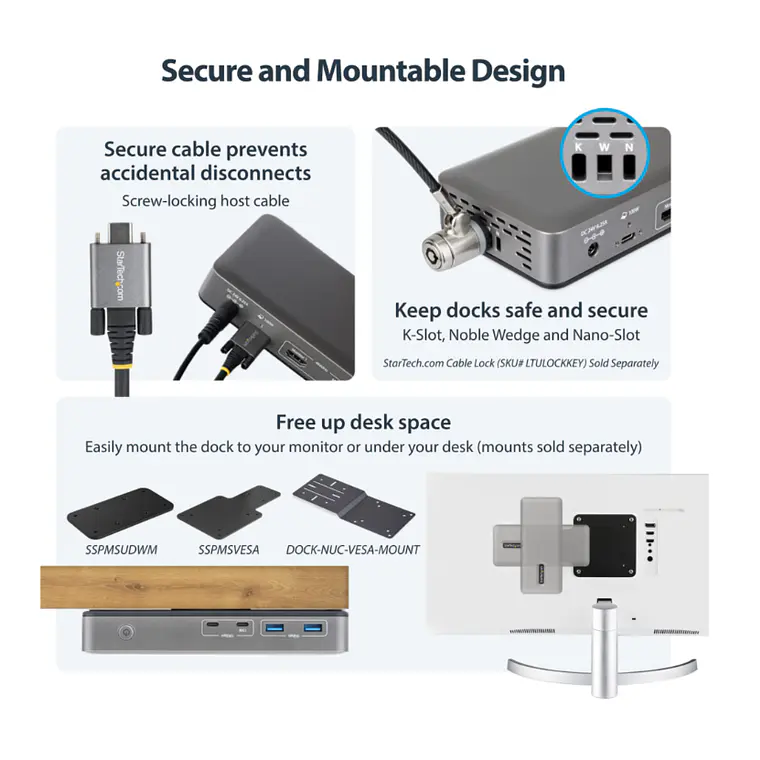 Estación de Acoplamiento USB-C StarTech.com Doble Monitor 4K 60Hz HDMI 100W 5