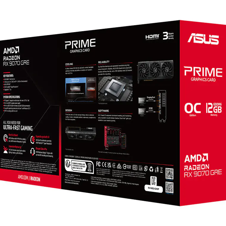 Tarjeta de Video ASUS Prime Radeon RX 9070 GRE OC 12GB GDDR6 9