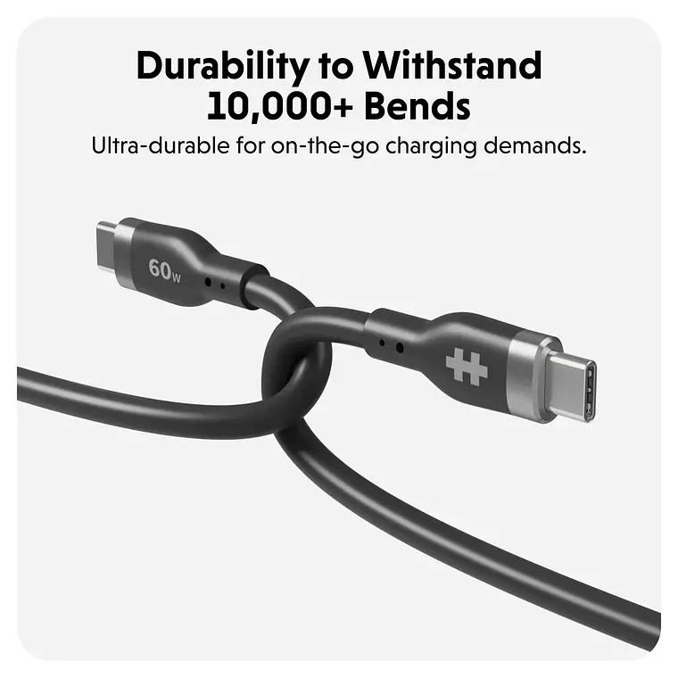 Cable de Carga Silicona USB-C a USB-C HyperJuice 60W PD 3.0 (1,5m) 3