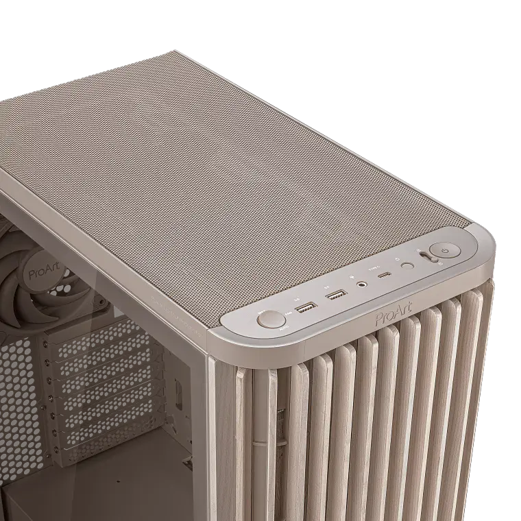 Gabinete ASUS ProArt PA401 Wood Edition Beige (ATX, Cristal Templado, Madera FSC, USB-C 2x2) 2