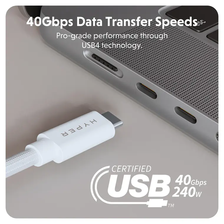 Cable USB4 HyperDrive Next Type-C 240W 40Gbps 8K 1.2m Blanco 4