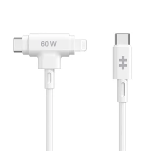 Cable Híbrido Silicona HyperJuice USB-C y Lightning 60W 1.5m Blanco