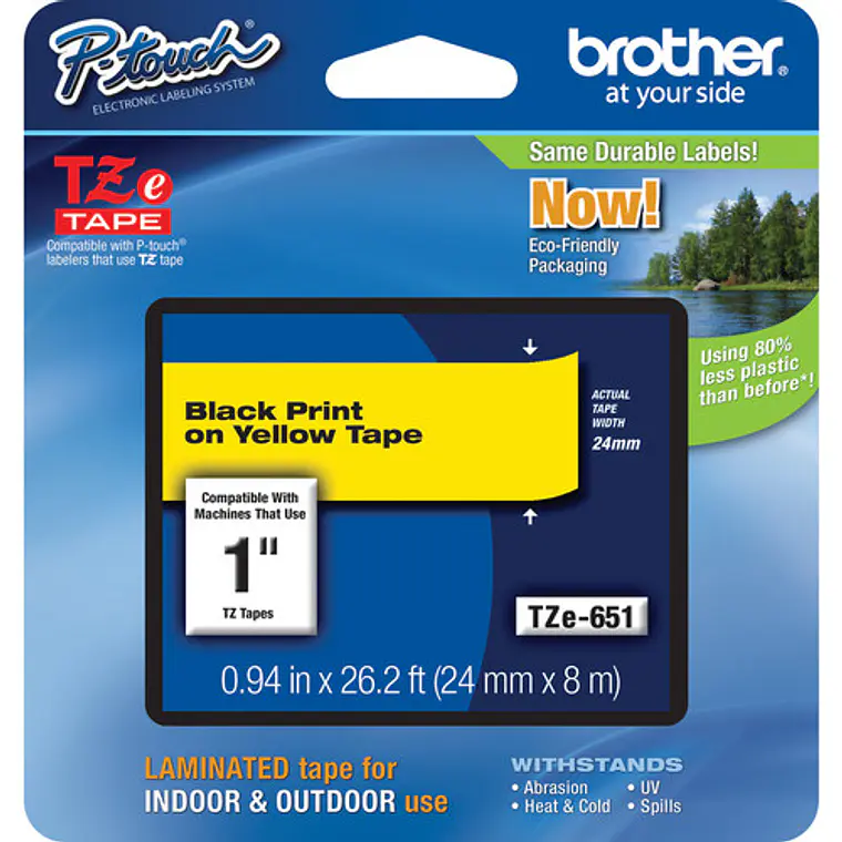 Cinta Rotuladora Brother TZe-651 Negro sobre Amarillo 24mm x 8m 1
