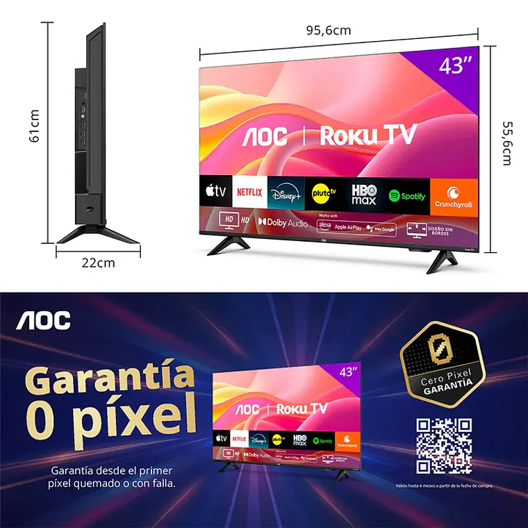 Smart TV 43“ AOC 43S5155 LED  Full HD Roku TV 2