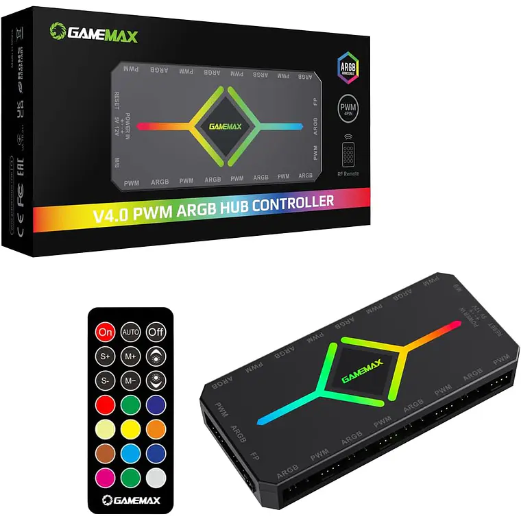 Hub Controlador de Ventiladores GameMax V4.0 PWM ARGB de 9 Puertos con Control Remoto RF 1