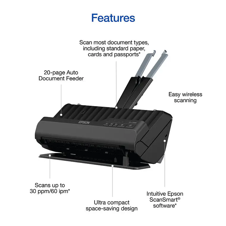 Escaner Epson WorkForce ES-C320W | Dúplex Color 600 dpi 30 ppm Compacto Wi-Fi 8