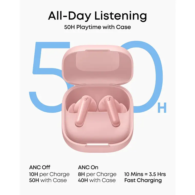 Audífonos Inalámbricos Soundcore P31i Bluetooth ANC Adaptativa Rosa 3