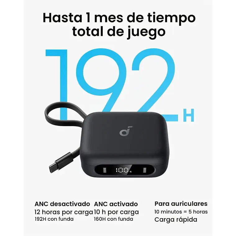 Audífonos Inalámbricos Soundcore P41i Bluetooth ANC Adaptativa Power Bank Negro 3