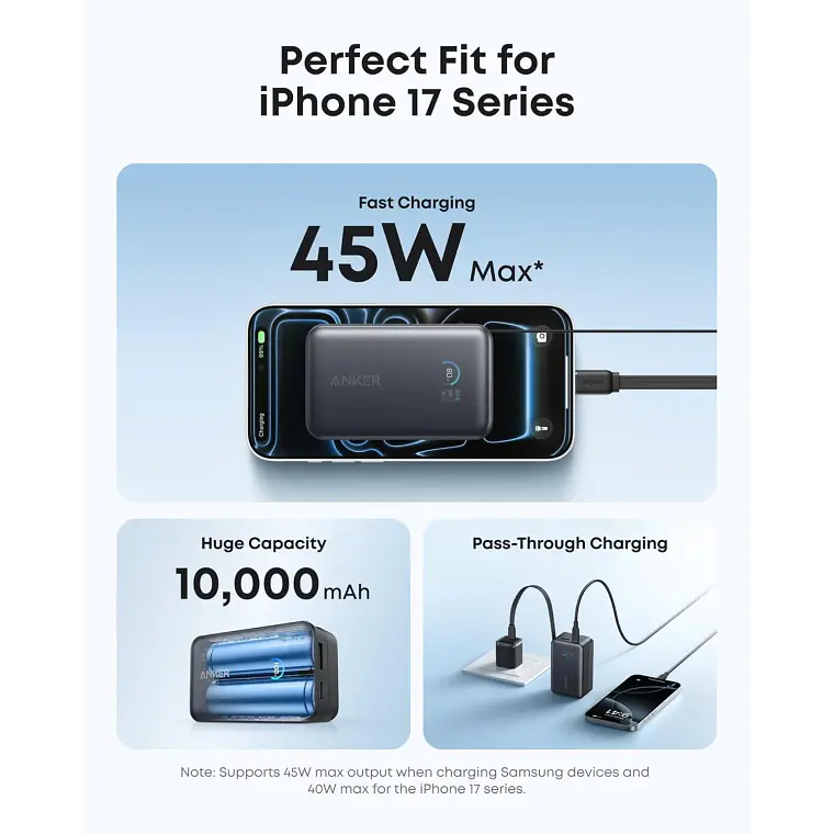 Batería portátil Anker Nano 10000mAh 45W con Cable Retráctil USB-C Negro 3