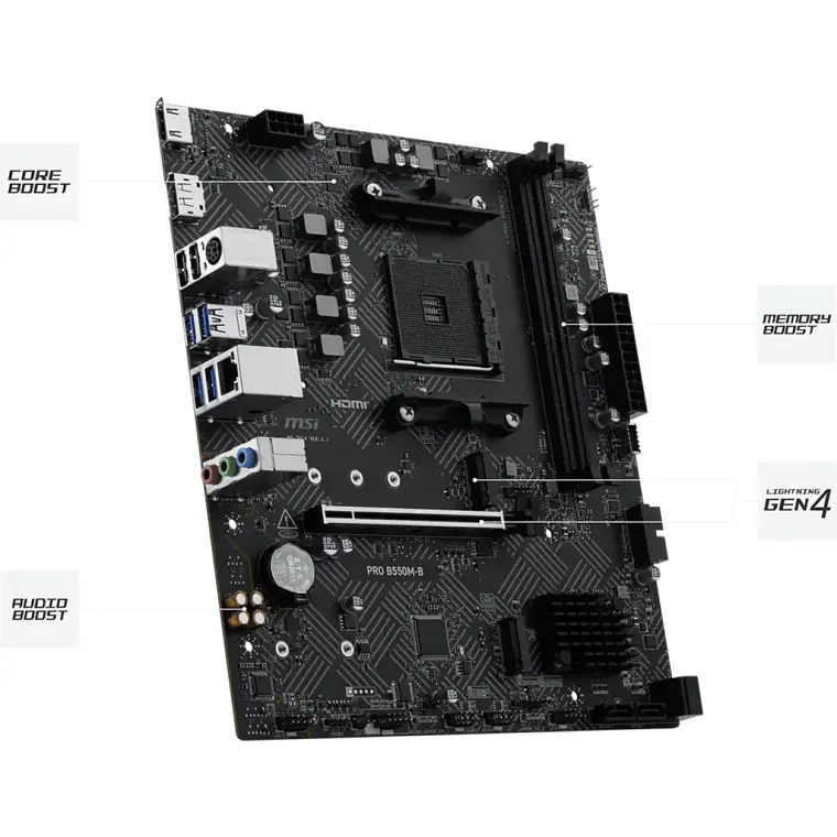 Placa Madre MSI PRO B550M-B AMD AM4 Micro-ATX DDR4 PCIe 4.0 Dual M.2 3