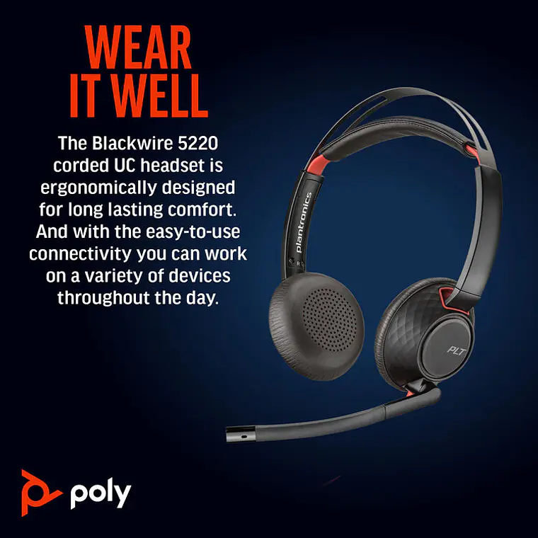 Audífonos Poly Blackwire 5220 Estéreo USB-C y 3,5 mm con Micrófono 4
