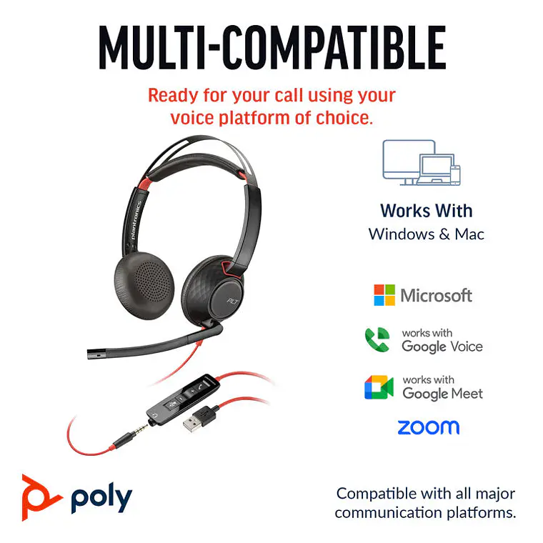 Audífonos Poly Blackwire 5220 Estéreo USB-C y 3,5 mm con Micrófono 2