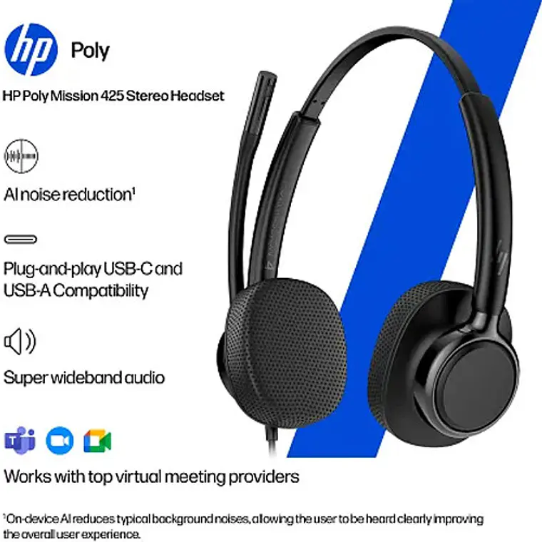 Audífonos Cintillo USB HP Poly Mission 425 Estéreo 5