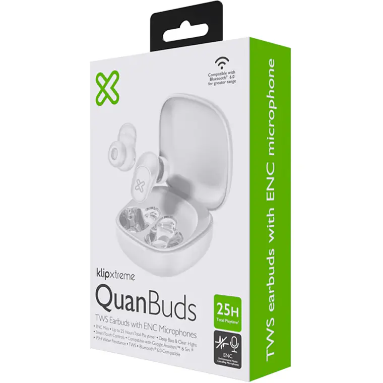 Audífonos Inalámbricos Klip Xtreme QuanBuds TWS Bluetooth 6.0 ENC IPX4 Blanco  3