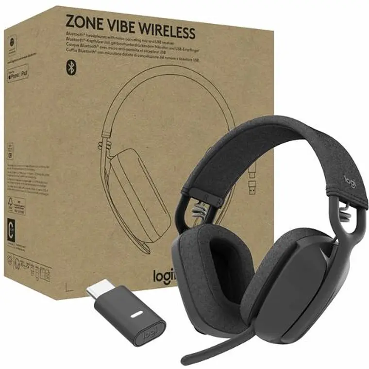 Audífonos Logitech Zone Vibe Wireless UC | Bluetooth Receptor USB-C 20h Batería Grafito 6