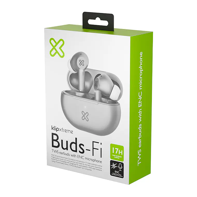 Audífonos Klip Xtreme Buds-Fi KTE-015 | TWS Bluetooth 5.4 17h Micrófono ENC Táctil Gris 2