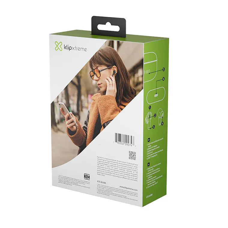 Audífonos Klip Xtreme EdgeBuds Ultra KTE-850 | TWS ANC Híbrida Bluetooth 5.4 26h Negro 2