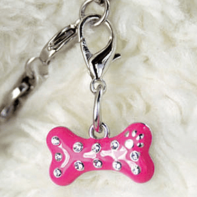 colgante Mascota Crazy Paws Estrás Huesito fucsia