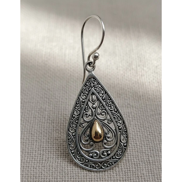 Aros colgantes plata con pepita de oro 1