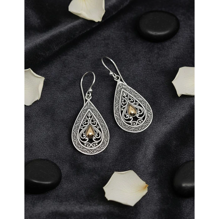 Aros colgantes plata con pepita de oro 3