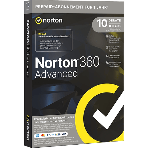 Norton 360 Advanced | 2026 | 10 Geräte | 1 Jahr | Mit 200 GB