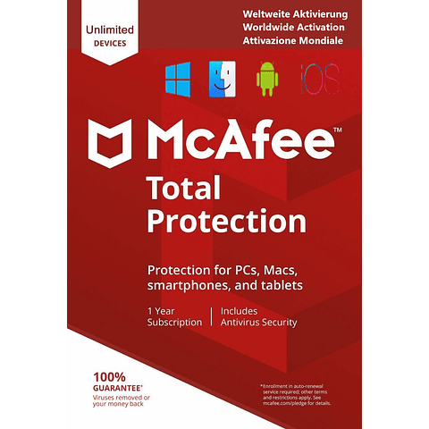 McAfee Total Protection 2023 * 1 año * Activación en todo el mundo * Windows/ Mac/ Android/ iOS