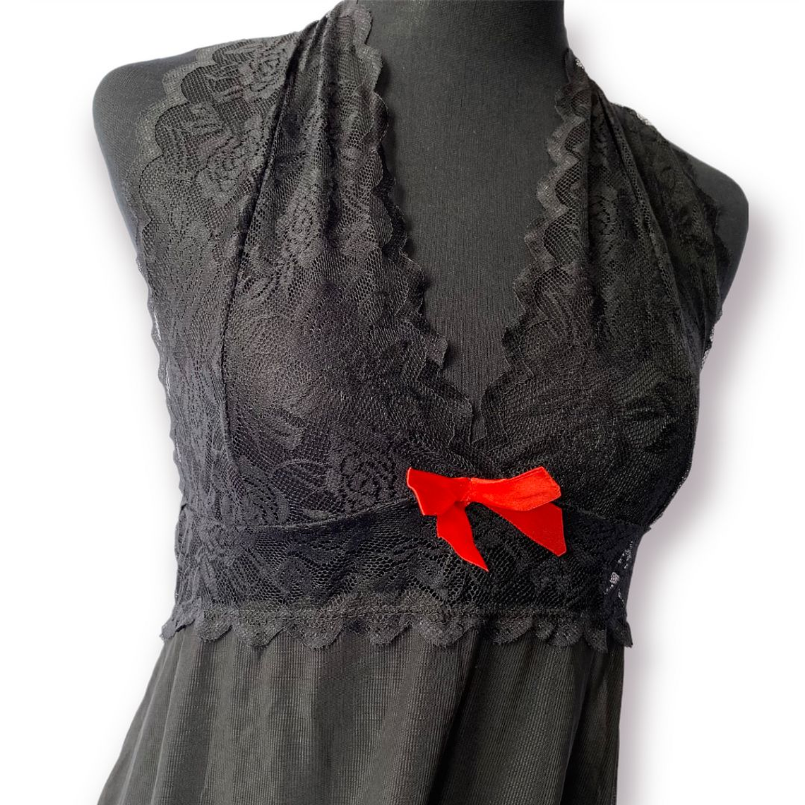 Vestido halter Negro con rosa 3