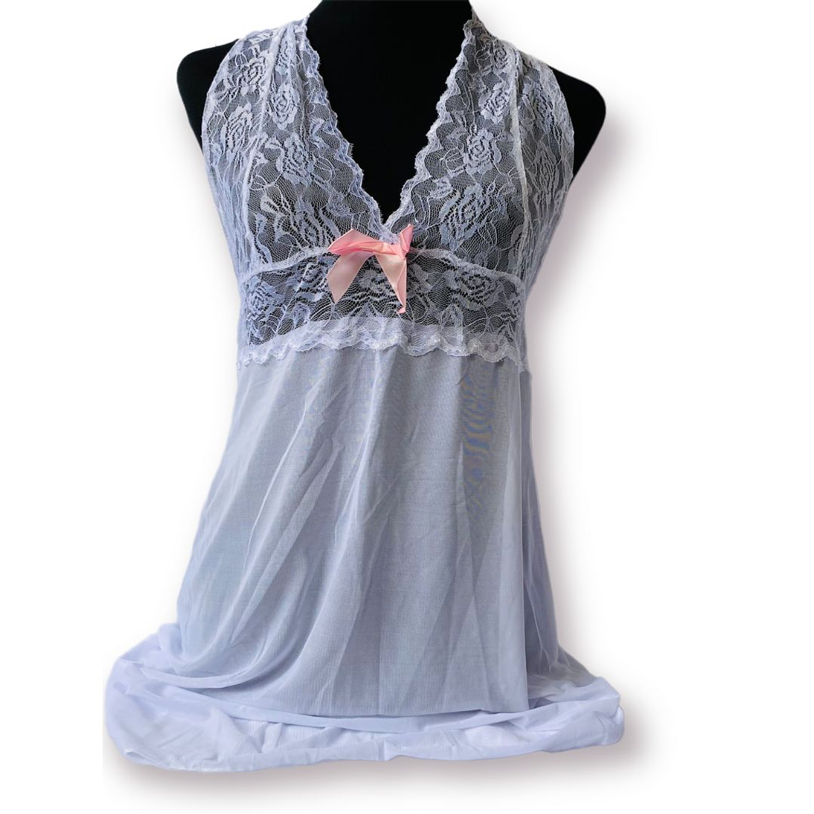 Vestido halter Blanco con rosa  1