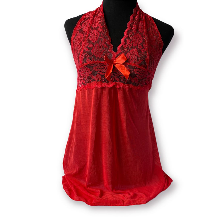 Vestido halter Rojo con rosa 1