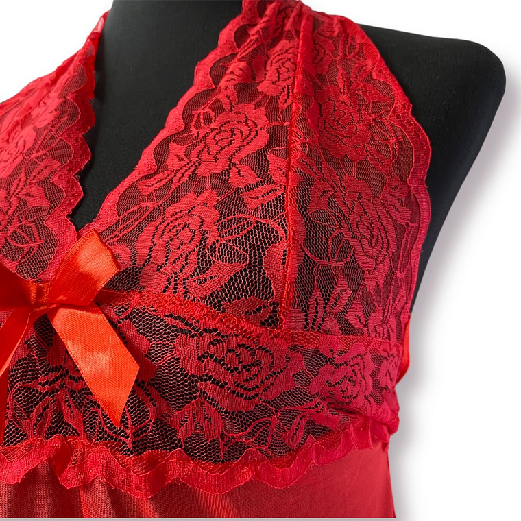 Vestido halter Rojo con rosa 4