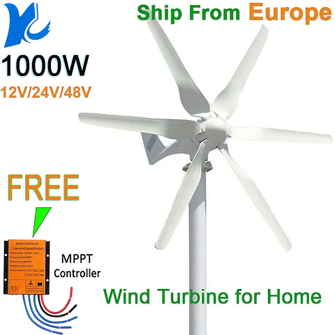 1000W Home Wind Power Turbine Generator 1KW 12V 24V 48V Small Horizontal Windmill Low Noise With MPPT Controller