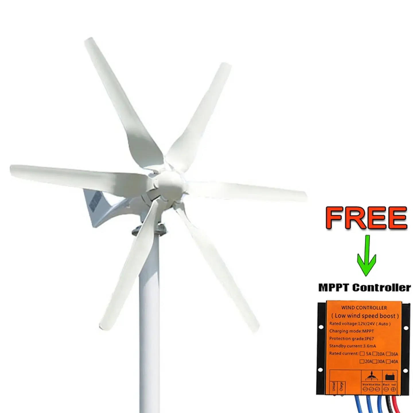 1000W Home Wind Power Turbine Generator 1KW 12V 24V 48V Small Horizontal Windmill Low Noise With MPPT Controller 7