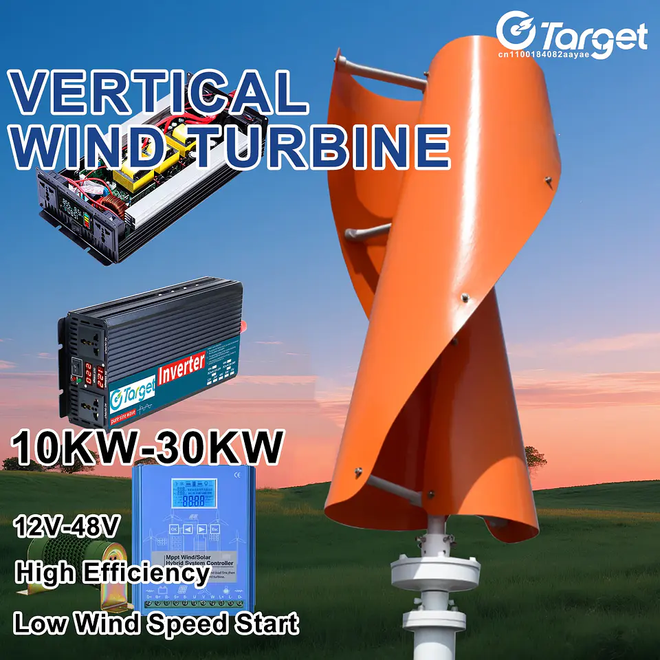 Vertical Wind Turbine Generator 5kW–30kW, 12V–96V with MPPT Options 1