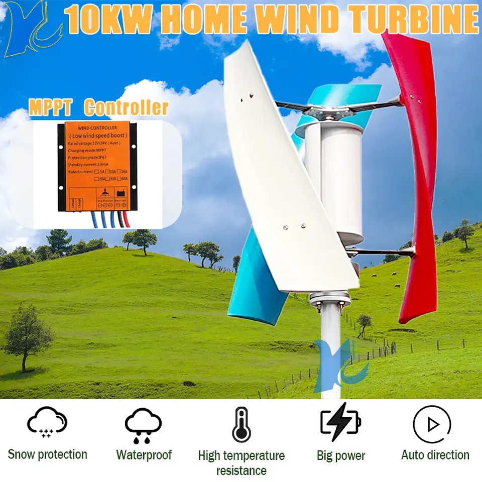 3000W 5000W 10000W Wind Power Turbine Generator 3KW 5KW 10KW 12V 24V Vertical Axis Home Use Roof Windmill Low Noise 1