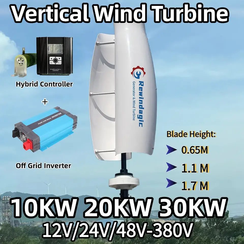 10KW 20KW 30KW 3Phase AC 24V 48V 96V 220V Wind Turbine Generator Vertical Axis Windmill Off Grid System For Home 1