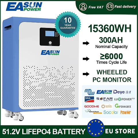 EASUN 300AH 200AH 100AH LiFePO4 Battery15KWH Lithium Battery 6000+ Cycles BMS Bluetooth Support in Series/Paral EU STOCK