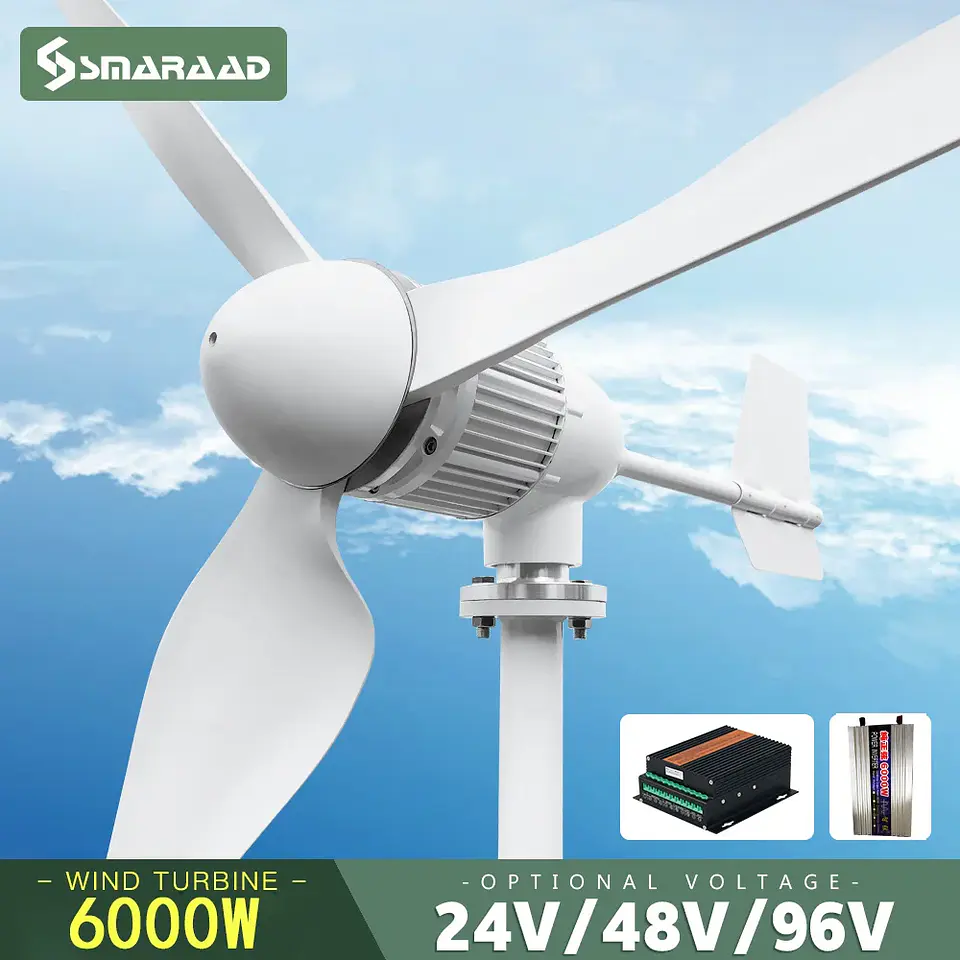 Horizontal Wind Turbine Generator 3kW–6kW, 12V–96V Off-Grid System 1