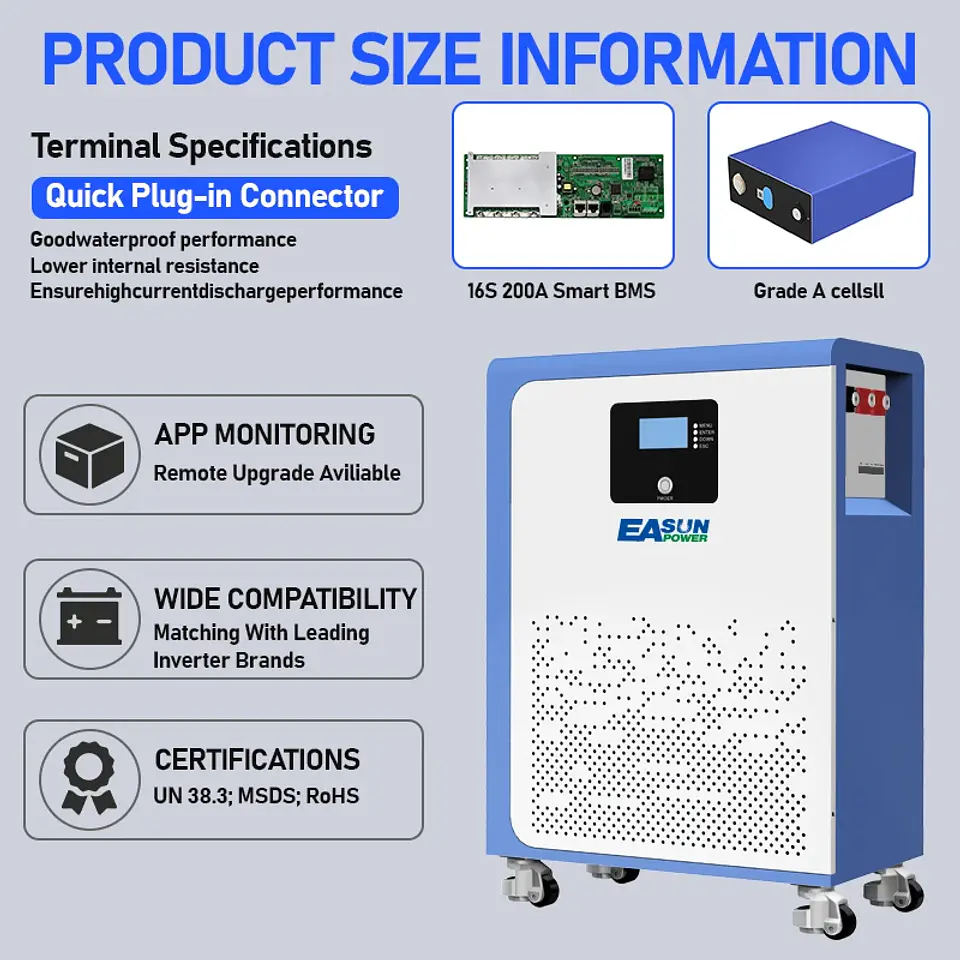 EASUN 300AH 200AH 100AH LiFePO4 Battery15KWH Lithium Battery 6000+ Cycles BMS Bluetooth Support in Series/Paral EU STOCK 3