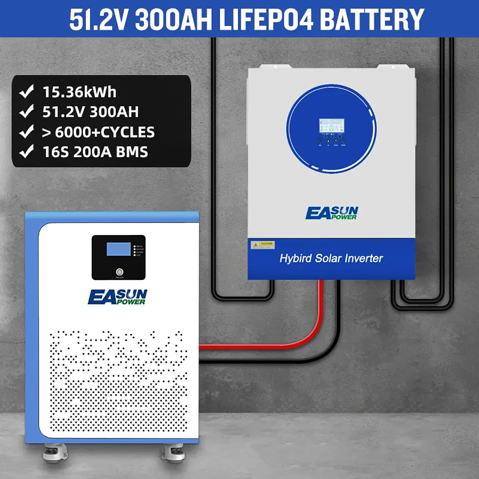 EASUN 300AH 200AH 100AH LiFePO4 Battery15KWH Lithium Battery 6000+ Cycles BMS Bluetooth Support in Series/Paral EU STOCK 5
