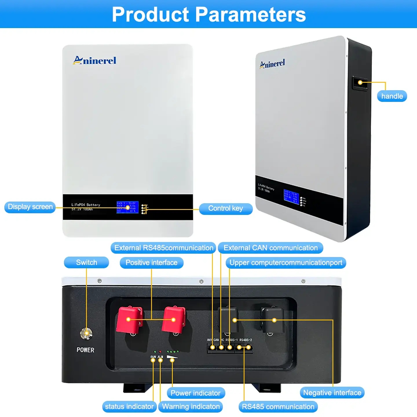 Aninerel 51.2V 5.12Kwh 100Ah LiFePO4 Battery Pack 6000 Cycles 51.2V BMS 100Ah Solar Energy Storage Lithium Battery PL EU STOCK 2