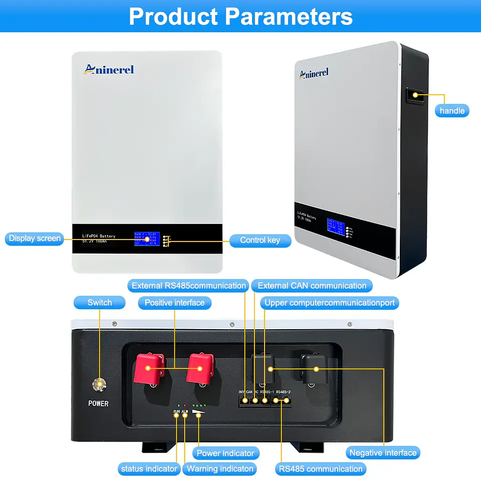 Aninerel 51.2V 5.12Kwh 100Ah LiFePO4 Battery Pack 6000 Cycles 51.2V BMS 100Ah Solar Energy Storage Lithium Battery PL EU STOCK 2