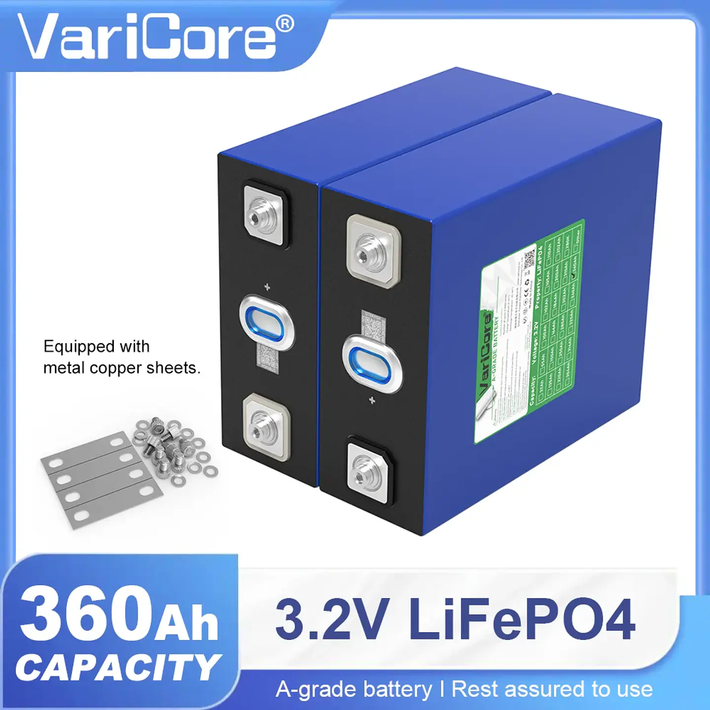 3.2V 360Ah LiFePO4 Rechargeable Battery for 12V 24V Travel Solar Campers Golf Carts Yachts - Lithium Iron Phosphate Tax-Free 1