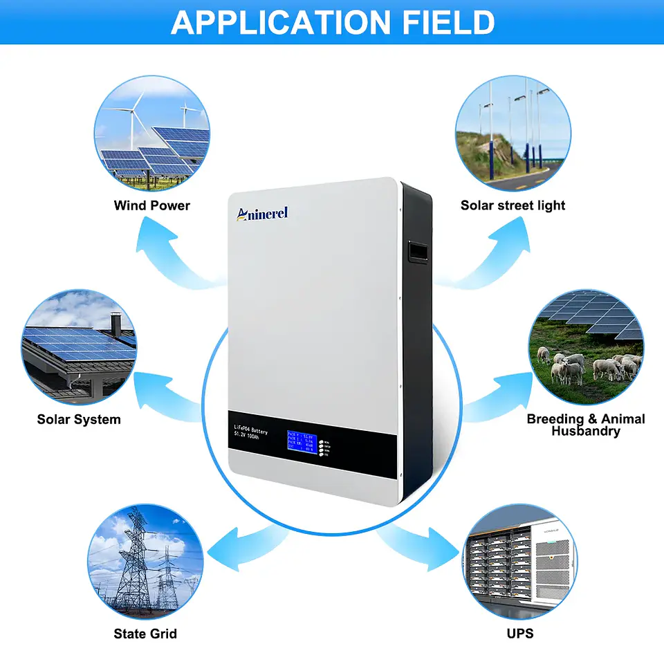 Aninerel 51.2V 5.12Kwh 100Ah LiFePO4 Battery Pack 6000 Cycles 51.2V BMS 100Ah Solar Energy Storage Lithium Battery PL EU STOCK 4