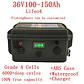 Waterproof 36V 150Ah 100Ah 120Ah LiFepo4 lithium battery pack with BMS for fishing boats solar system motor EV RV+10A charger - thumbnail 1