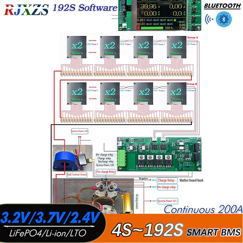 4S-192S 200A Smart YL DIY BMS LiFePO4 Li-ion LTO With Relay Bluetooth-Compatible APP Monitor Solar Power LCD Display