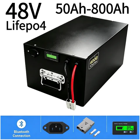 48V LiFePO4 Battery 50Ah-800Ah, Built-in Smart BMS Deep Cycle Rechargeable Lithium Battery For 4KW/9KW Solar PV System RV Off-Gr