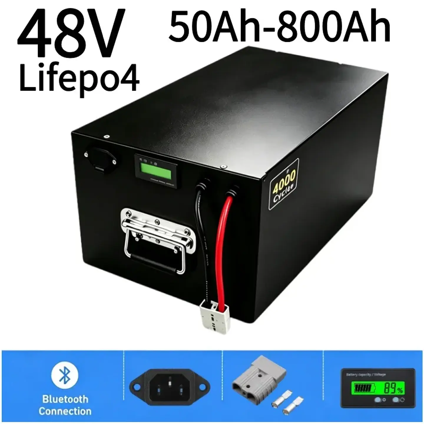 48V LiFePO4 Battery 50Ah-800Ah, Built-in Smart BMS Deep Cycle Rechargeable Lithium Battery For 4KW/9KW Solar PV System RV Off-Gr 1