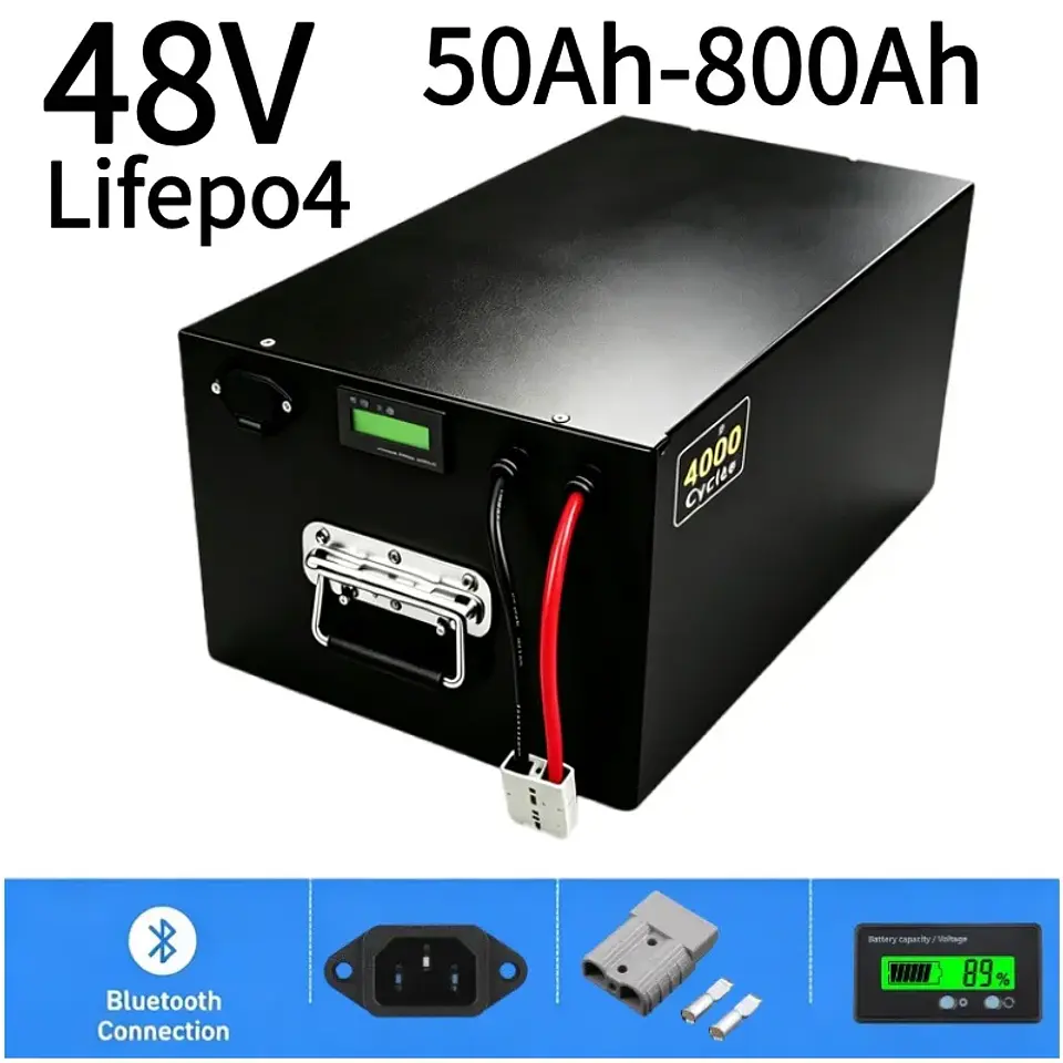 48V LiFePO4 Battery 50Ah-800Ah, Built-in Smart BMS Deep Cycle Rechargeable Lithium Battery For 4KW/9KW Solar PV System RV Off-Gr 1