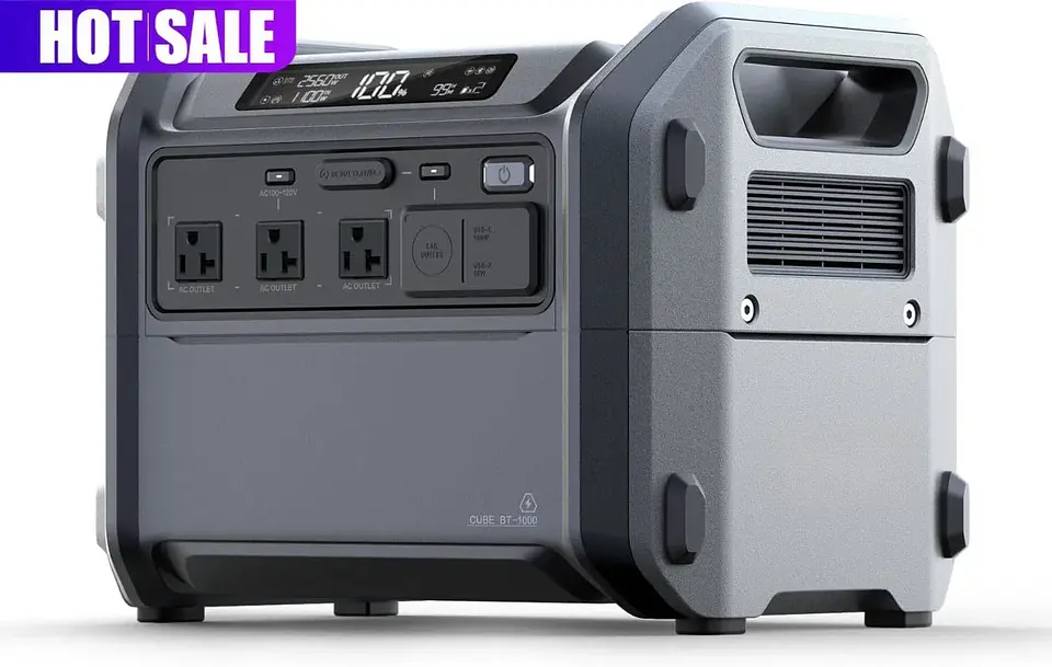 Portable Power Station Cube 1000, 2200W AC Outlets, 1024Wh LiFePO4 Battery, Expandable Battery Capacity 1