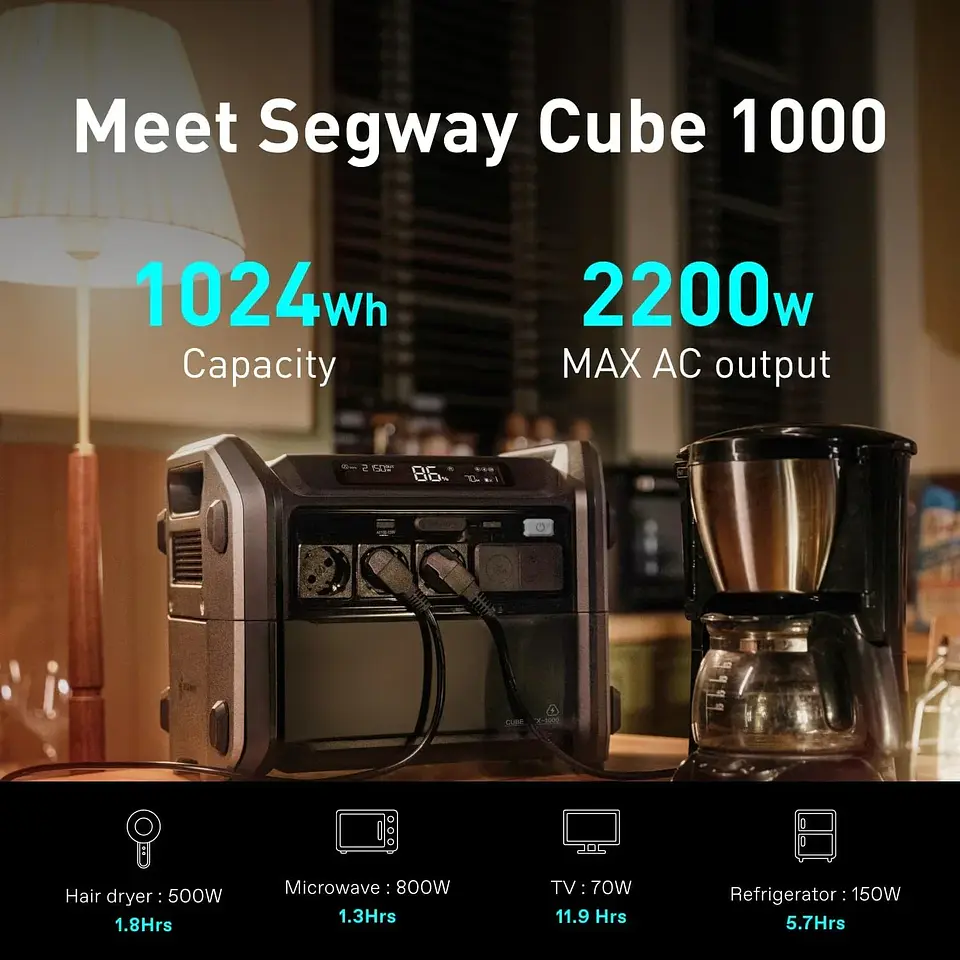 Portable Power Station Cube 1000, 2200W AC Outlets, 1024Wh LiFePO4 Battery, Expandable Battery Capacity 2